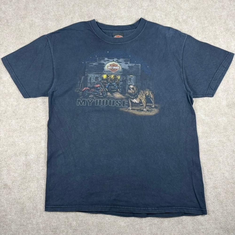 Harley Davidson T-Shirt Mens Large Black My House Bulldog Laugerman York PA 2008